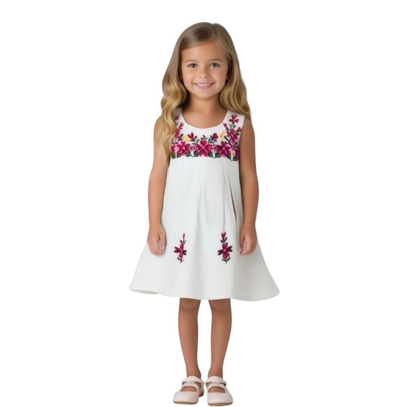 None Other - Boho Mexican Embroidered Dress 5 Floral Cottagecore Festival Sleeveless Hamdmade